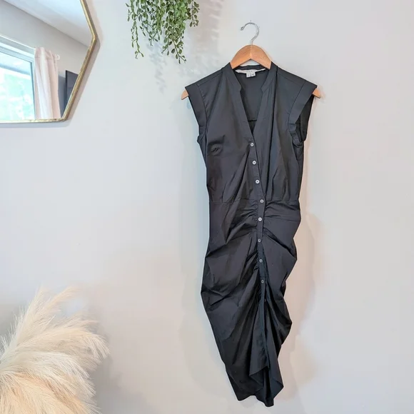 Veronica Beard Black Button-Down Ruched Shirt Dress - Picture 2 of 8